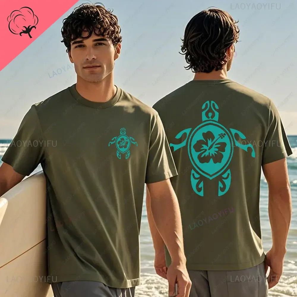 Hawaiian Traditions North Shore JV Printed Hawaii Surfing Men Women White High Qulaty Cotton T-shirt Comfortable Beach-style Surf Tee Tops