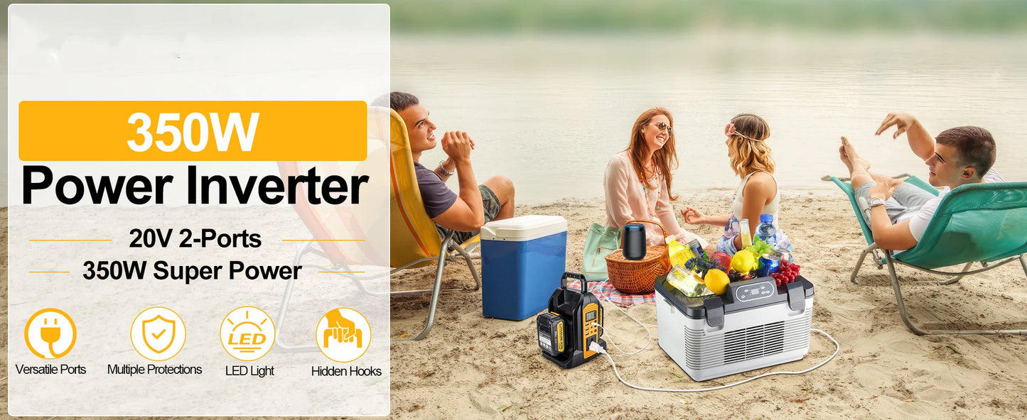 DeWalt Compatible 18V 20V Max JV 350W Output Portable Inverter for Dewalt 20V Max Battery Power Supply Source to AC 120V/220-230V Converter for Camping Emergency