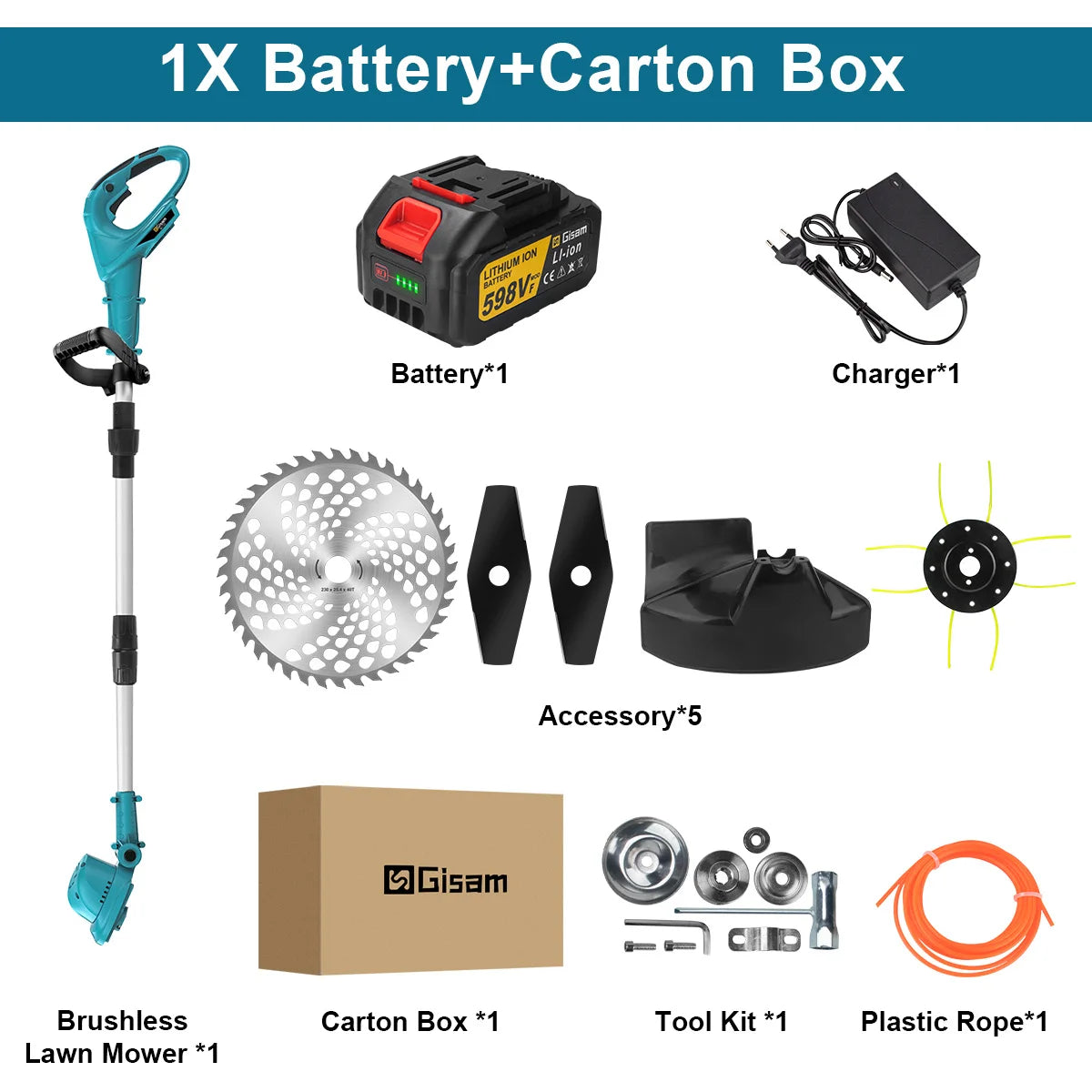 Makita Compatible 18V Gisam 10Inch Brushless Electric Lawn Mower 36000RPM Grass Trimmer Length Adjustable Garden Power Tool For Makita 18V Battery Pin