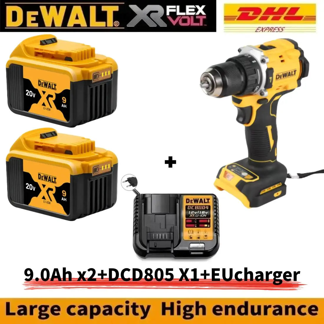 DEWALT Drill and Battery Combo 18V 20V Max Lithium Battery 20V Rechargeable Brushless Compact Electric Screwdriver Hand Drill Impact Drill DCD805