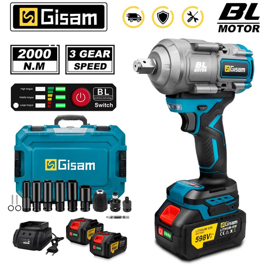 Makita 18V Compatible Gisam 2000N.M Torque Brushless Electric Impact Wrench 1/2 inch Screwdriver Cordless Wrench Power Tool For Makita 18V Battery Pin