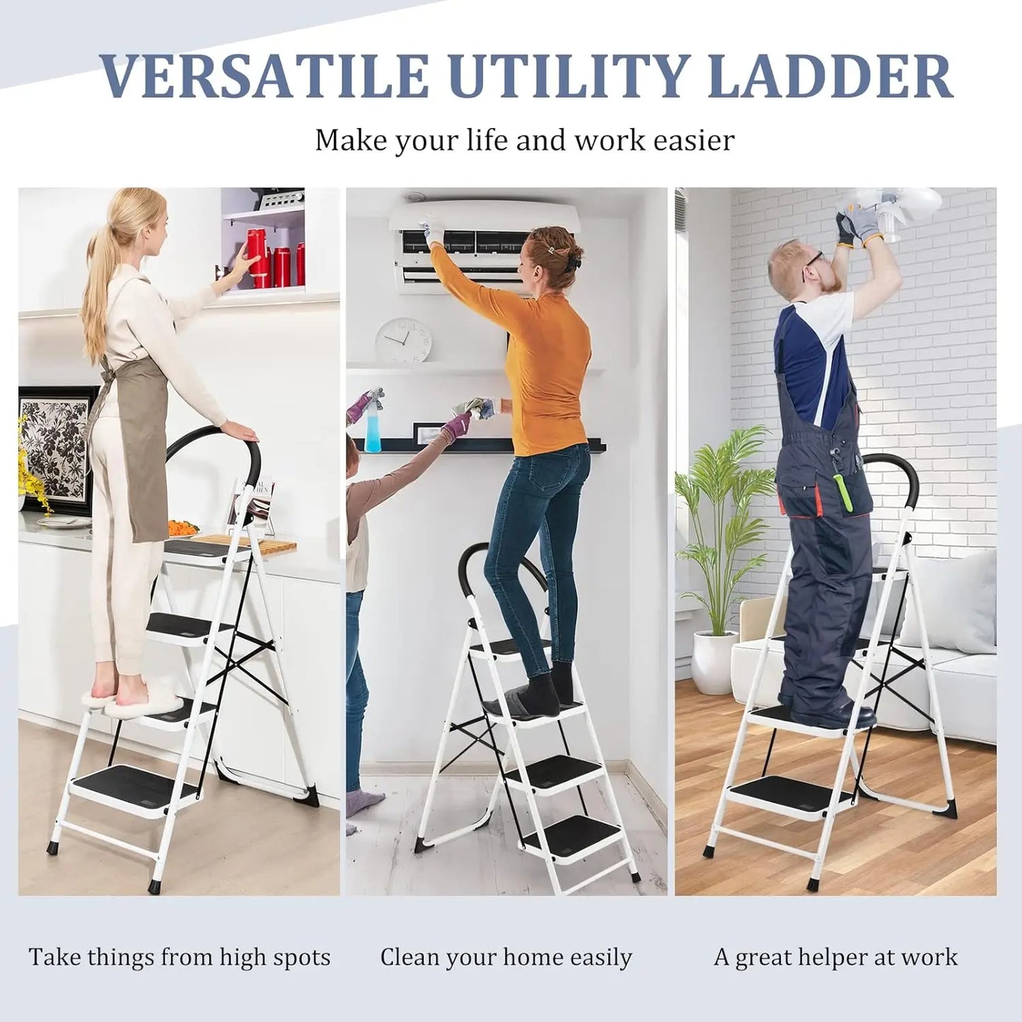 Step ladder 4 Step, Folding Step Stool Stepladders W/Widen Pedal, Portable Step Ladder for Home and Kitchen Use, 150KG Weight Capaci