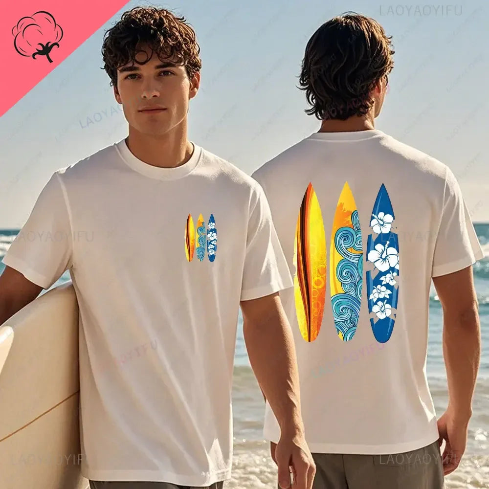 Hawaiian Traditions North Shore JV Printed Hawaii Surfing Men Women White High Qulaty Cotton T-shirt Comfortable Beach-style Surf Tee Tops