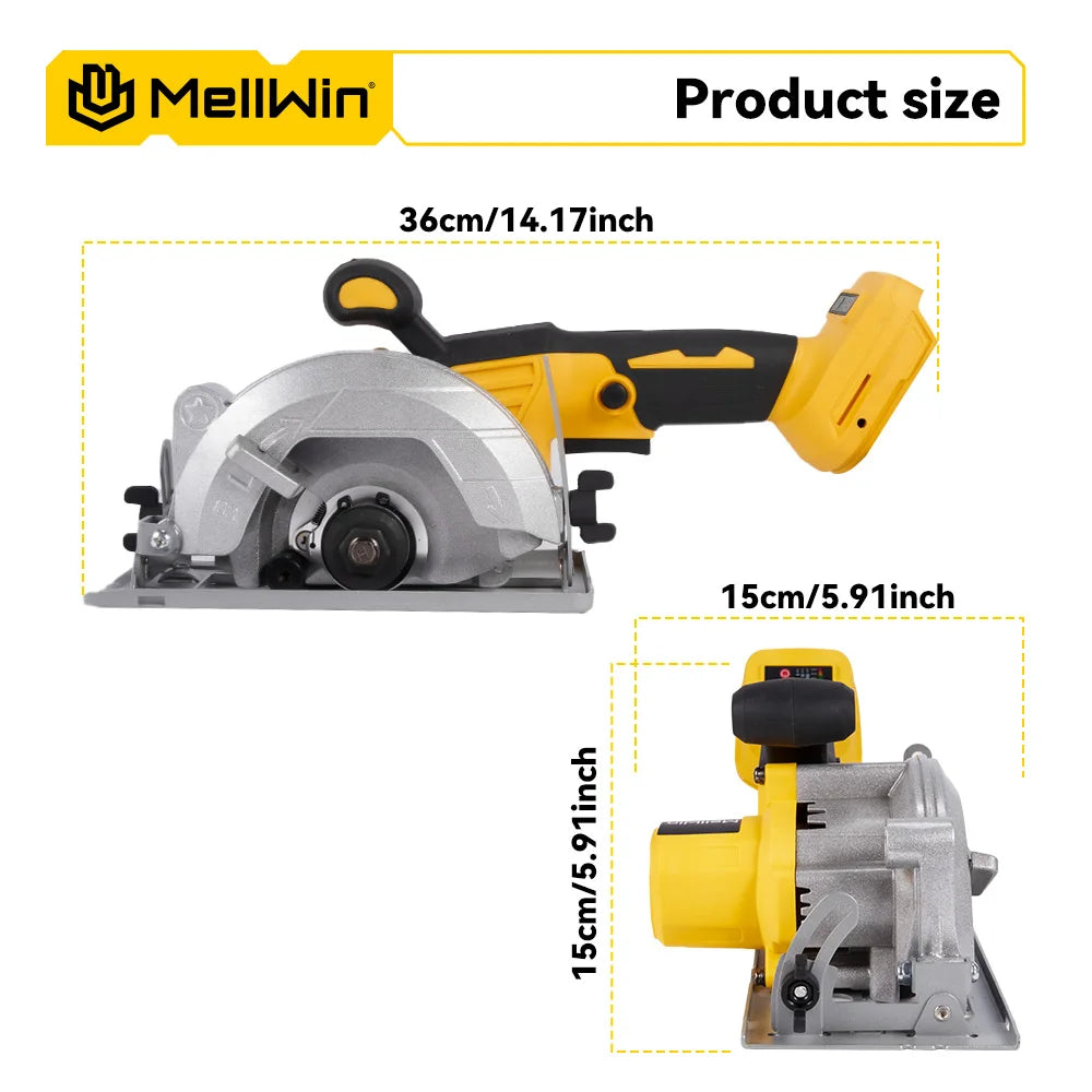 Makita Compatible 18V MELLWIN 5 Inch Electric Brushless Circular Saw 125MM Cordless Multi-Angle Saw Woodworking Power Tool For Makita 18V Battery Pin