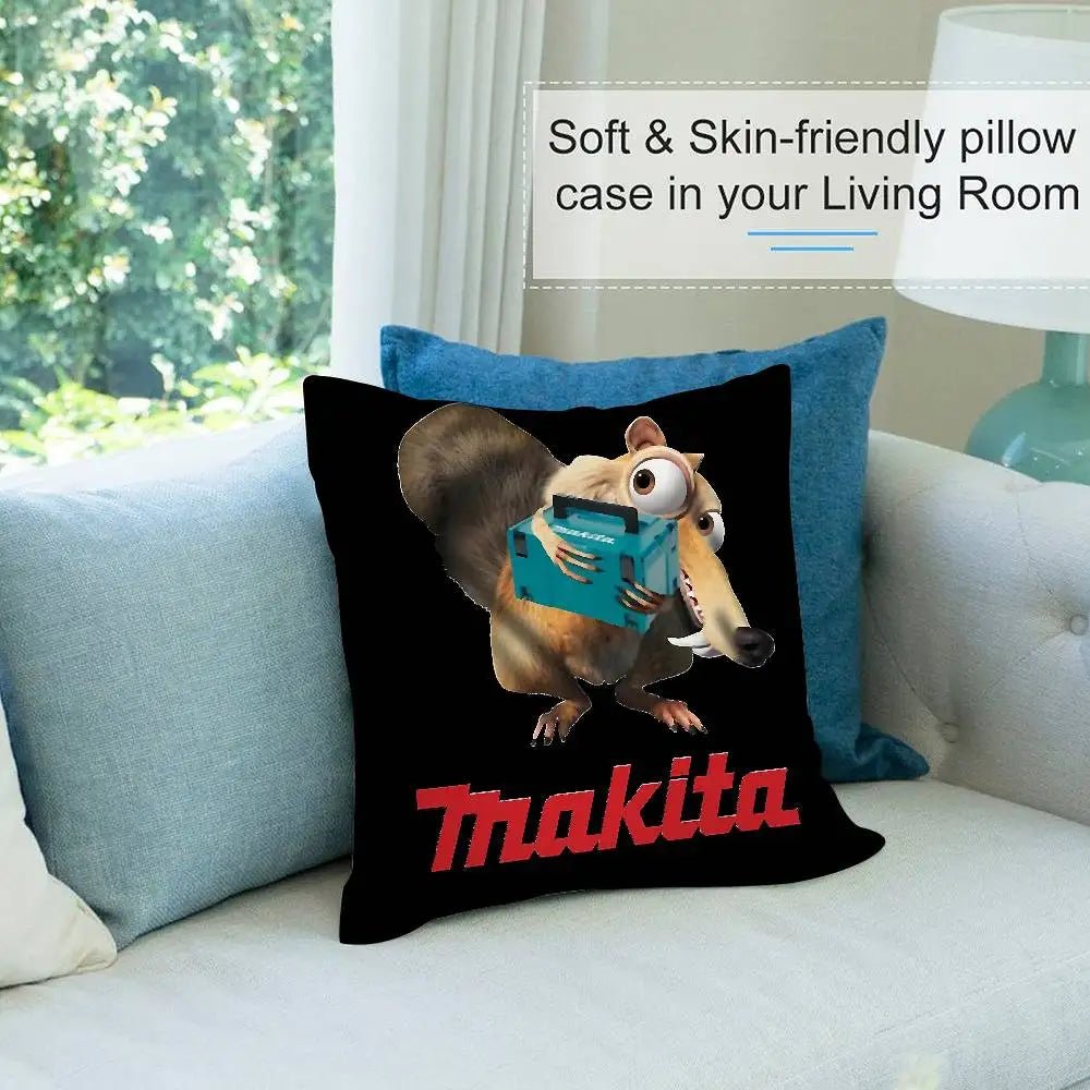 Makitas Pillow Case Short plush Double-sided Print Square Throw Pillow Covers Sofa Home Cushion Decor