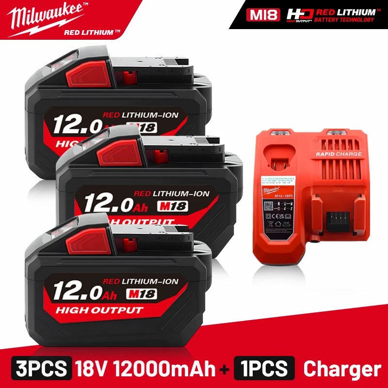 Milwaukee Original M18 12.0Ah 18V M18HB12 XC HD lithium battery- 1pk, 2pk and 3pk with charger options