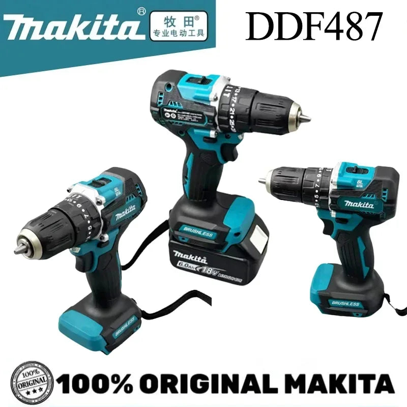 Makita Original 18V DDF487 Cordless Driver Drill Brushless Electric Impact Screwdriver Rechargeable Power Tool 18V