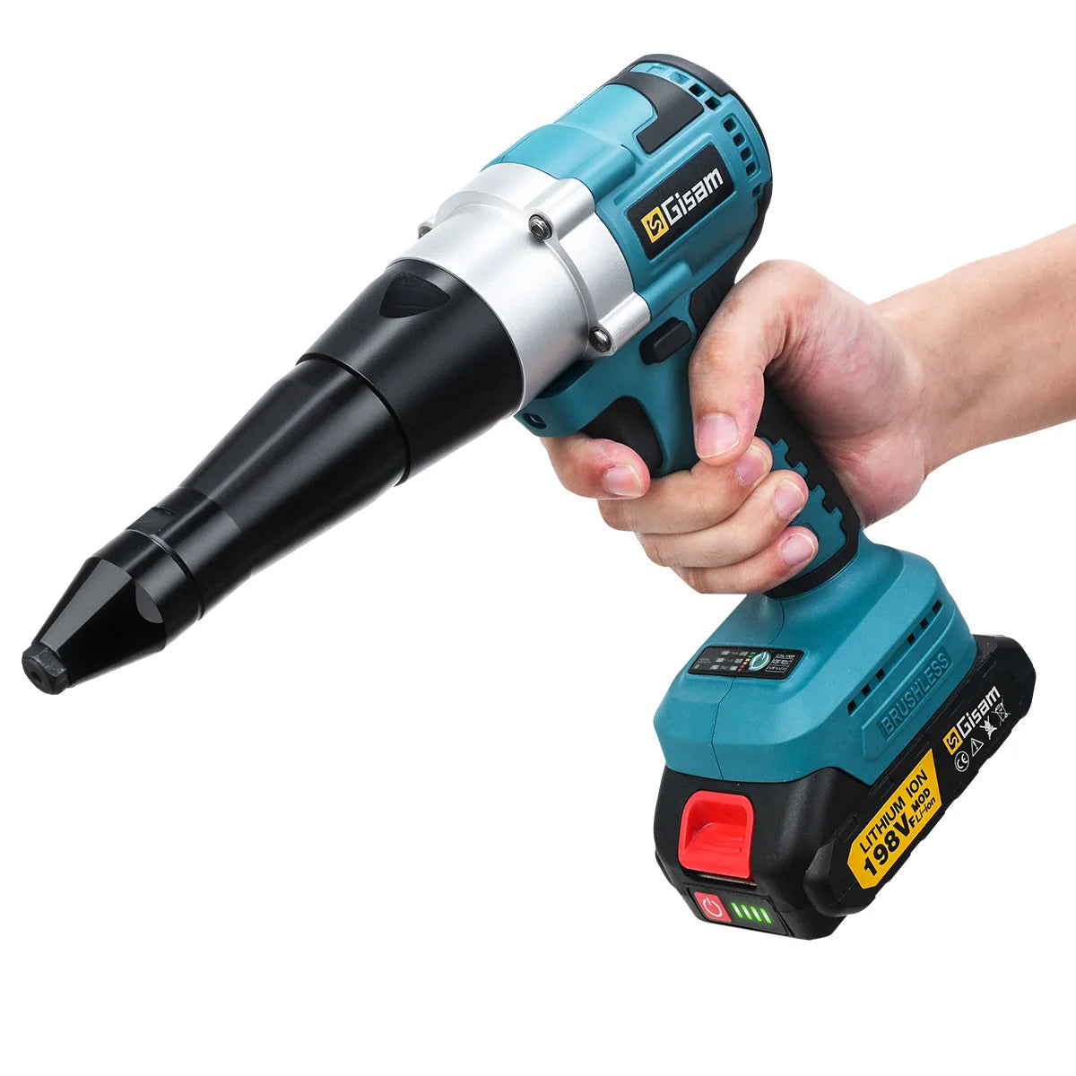 Makita compatible 18V Gisam 25000N Brushless 18V Electric Rivet Gun Cordless Rivet Nut Gun Drill Insert Automatic Riveting Tool For Makita 18V Battery Pin