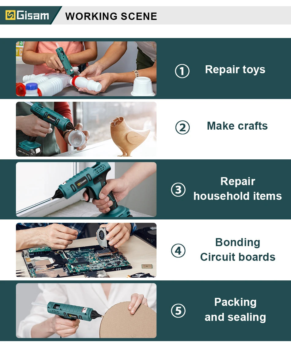 Makita compatible 18V Gisam Electric Hot Glue Gun with 2x batteries Cordless Heat Gun Battery Hot Silicone Gun DIY Hand Tool  for Makita 18V Battery with 10 Hot Melt Adhesive