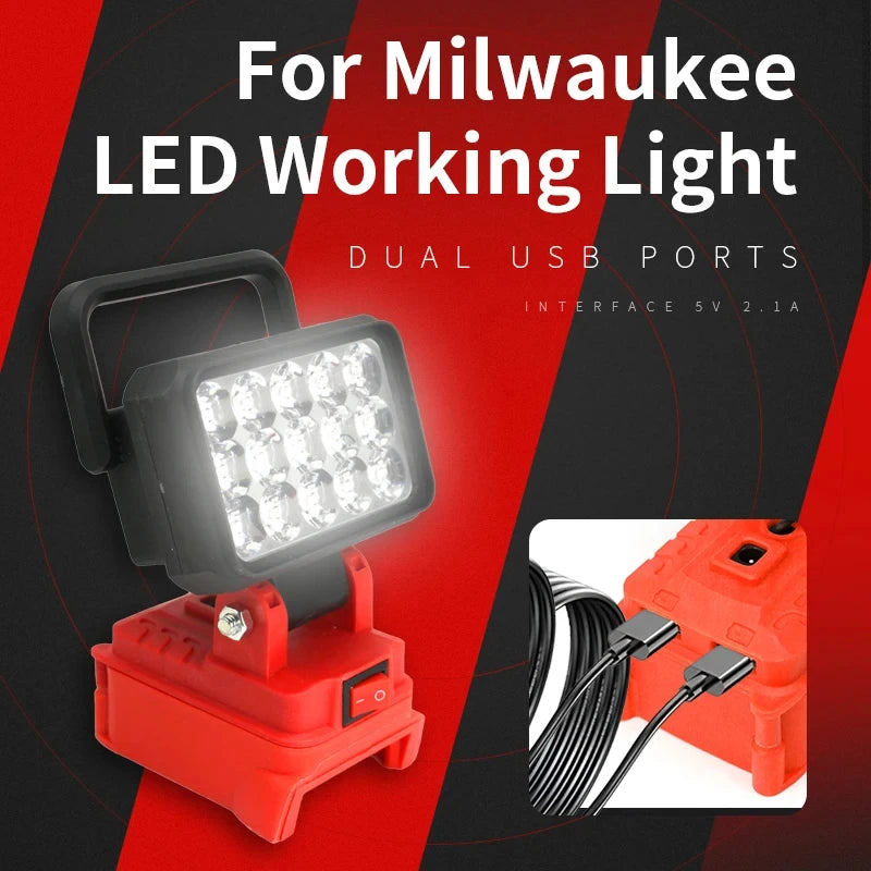 LED Spotlight with USB charging port x2 for Milwaukee M18 Batteries