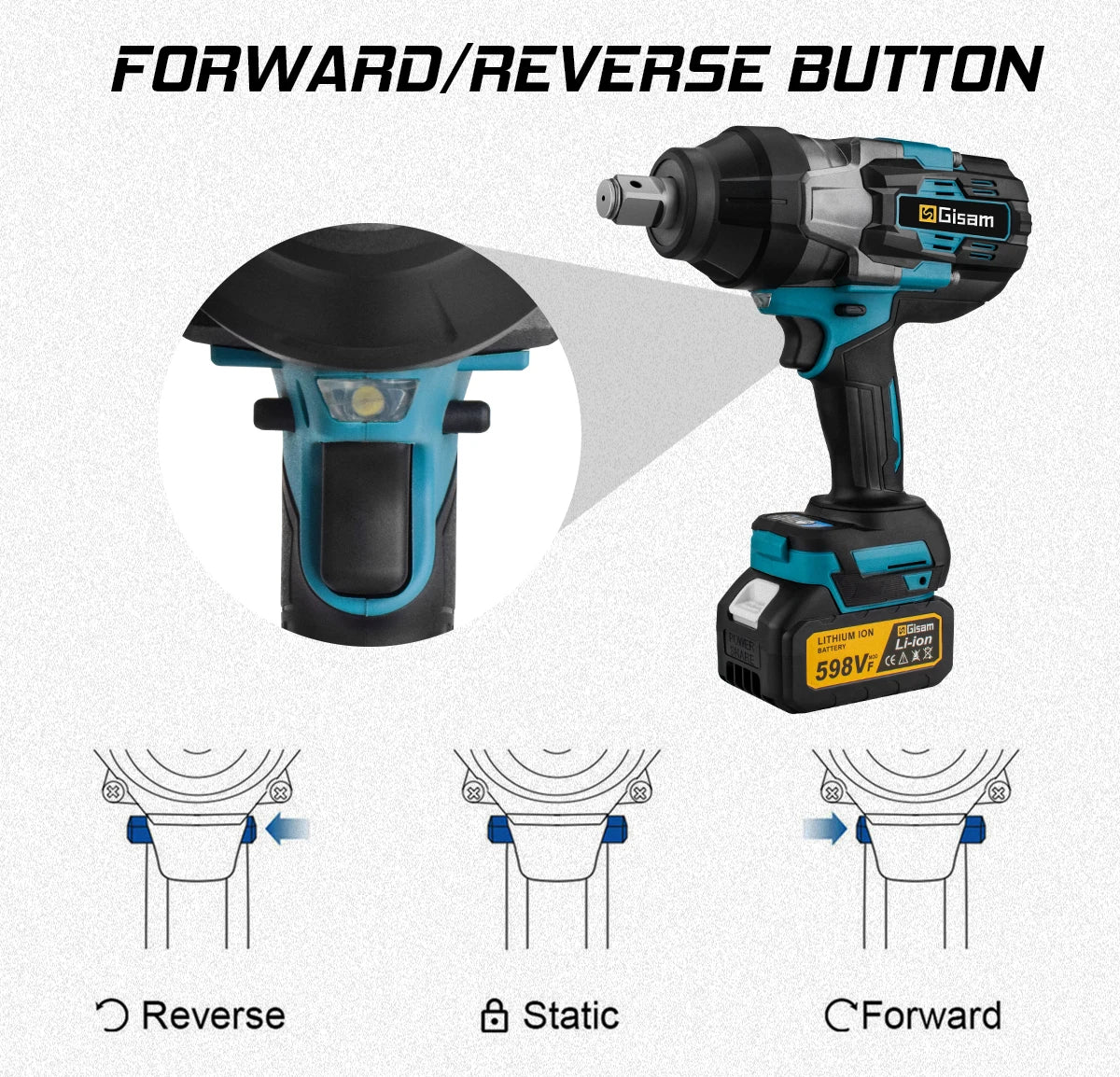 Makita compatible 18V Gisam 3100N.M High Torque Brushless Electric Impact Wrench 3/4 inch Cordless Electric Wrench Tools For Makita 18V Battery Pin