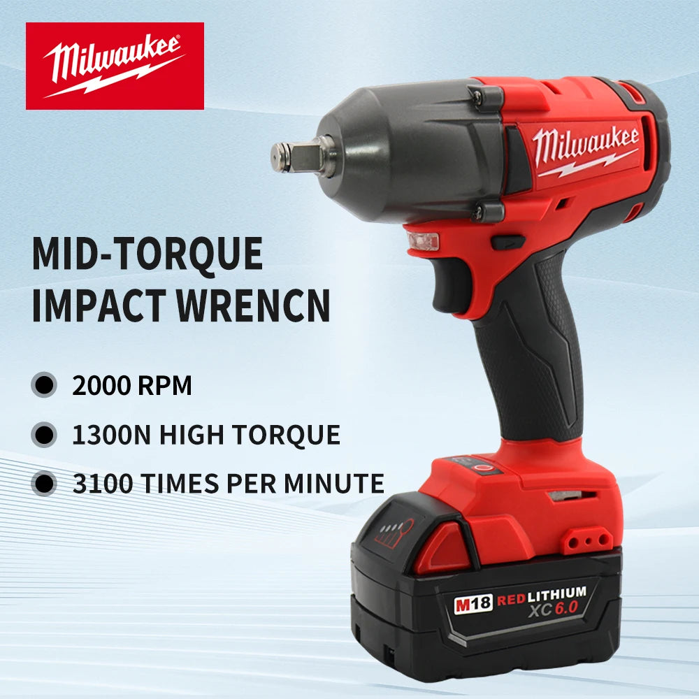 Milwaukee 18V 1300Nm 1/2inch impact Wrench High Torque High Quality Modern Tools Renovations & Repairs Portable 1/2inch Power Wrench High-Intensity Impact