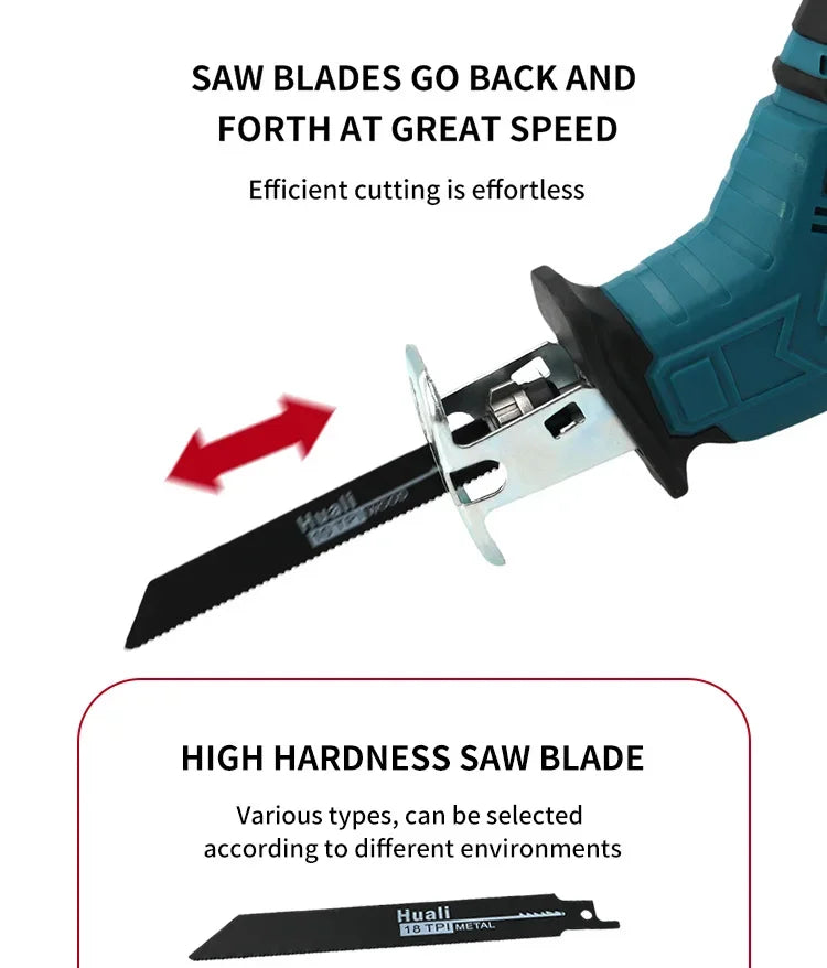 Makita-18V, ML-505 Brushless Cordless Reciprocating Saw, Portable Electric Chain Saw for Wood, Metal Pipe Cutting, Power Tool,