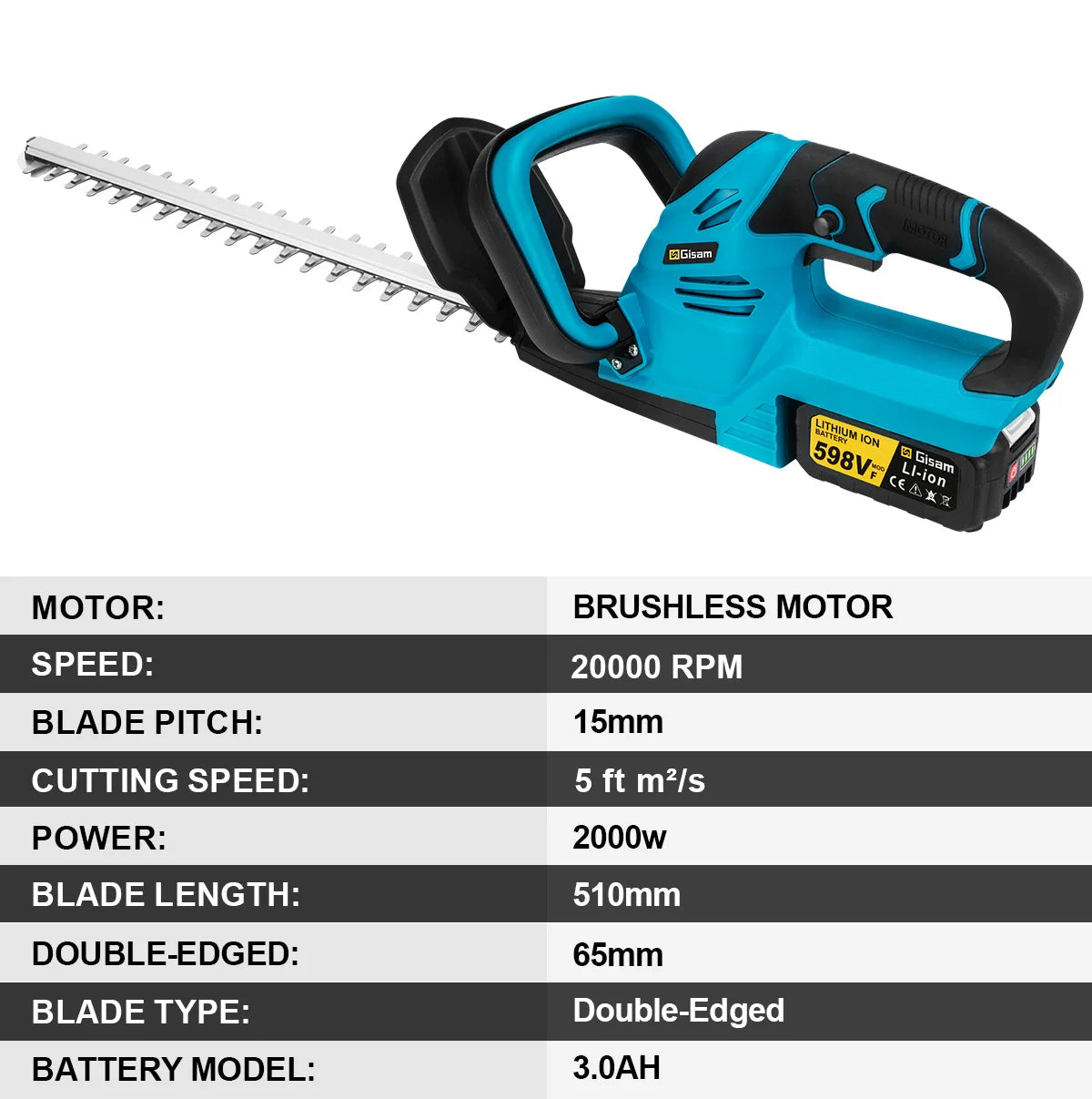 Makita Compatible 18V JV Gisam 20000RPM Brushless Electric Hedge Trimmer Lawn Mower Garden Landscaping Hedge Pruner Trimmer For Makita 18V Battery Pin