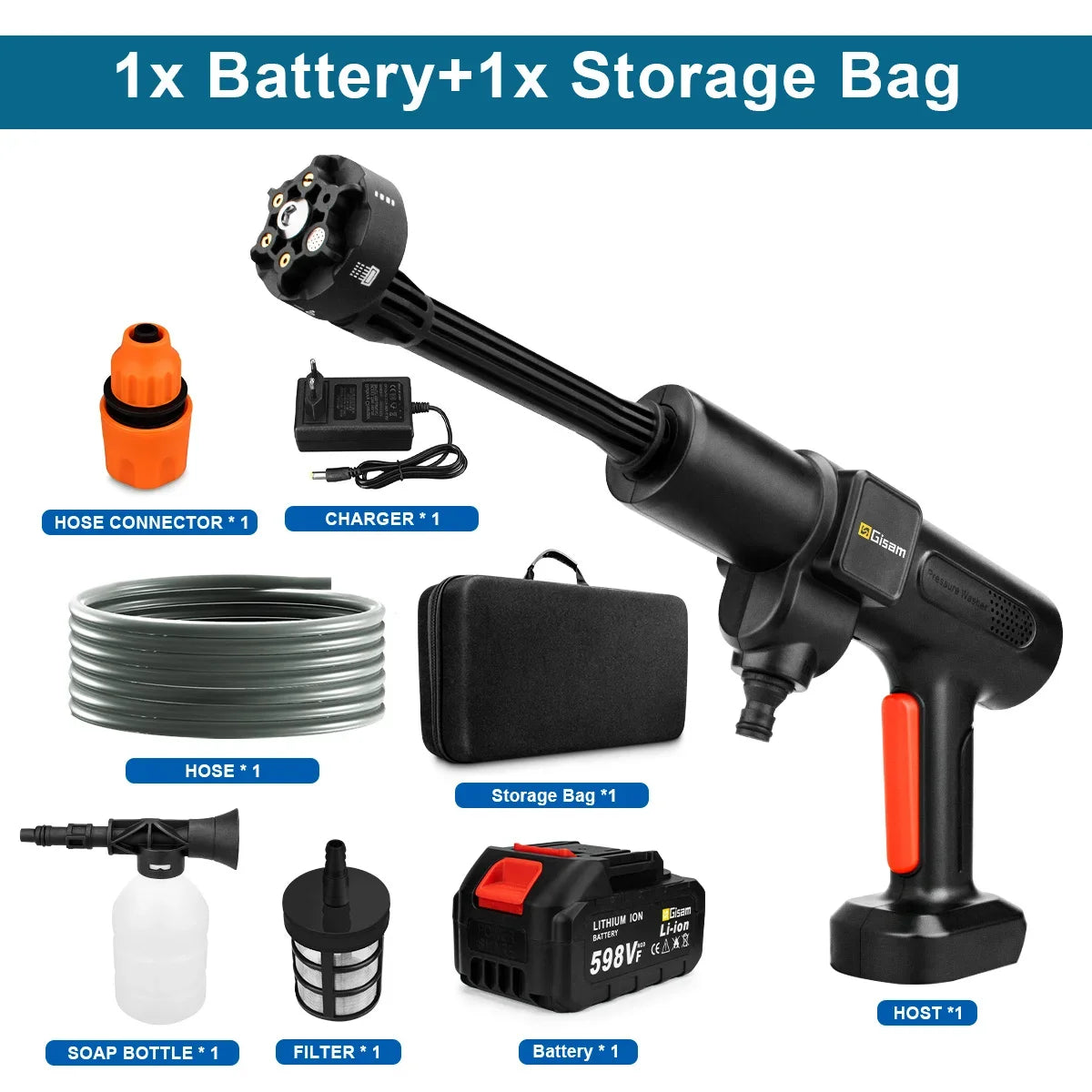 Makita Compatible 18V JV 6 IN 1 Brushless High Pressure Car Washer Gun Wiredless Rechargeable Spray Car Washing Machine Garden Tool for Makita 18VBattery