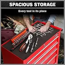 Tool Chest 5-Drawer Tool Cart, Lockable Storage Trolley Workshop Rolling Cabinet Tool Box Chest Organiser, 3" Swivel Wheels with Brake (Red