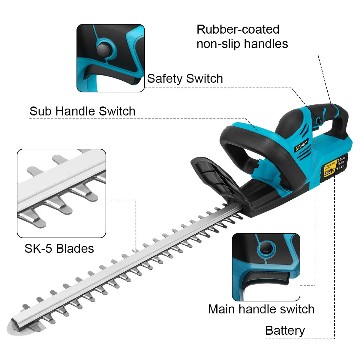 Makita Compatible 18V JV Gisam 20000RPM Brushless Electric Hedge Trimmer Lawn Mower Garden Landscaping Hedge Pruner Trimmer For Makita 18V Battery Pin