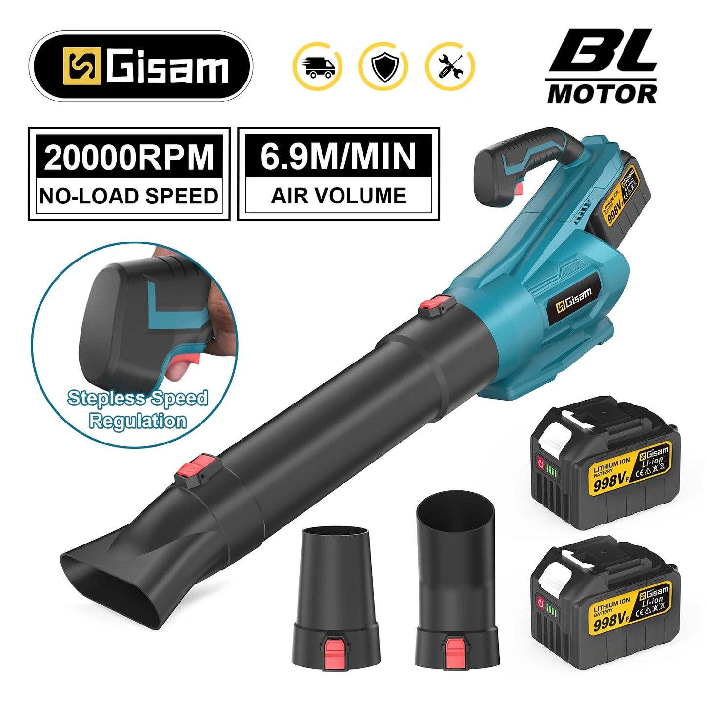 Makita Compatible 18V Gisam 2000W Brushless Electric Air Blower Cordless Leaf Blower Leaves Snow Dust Cleaning Tool Fit For Makita 18V Battery Pins