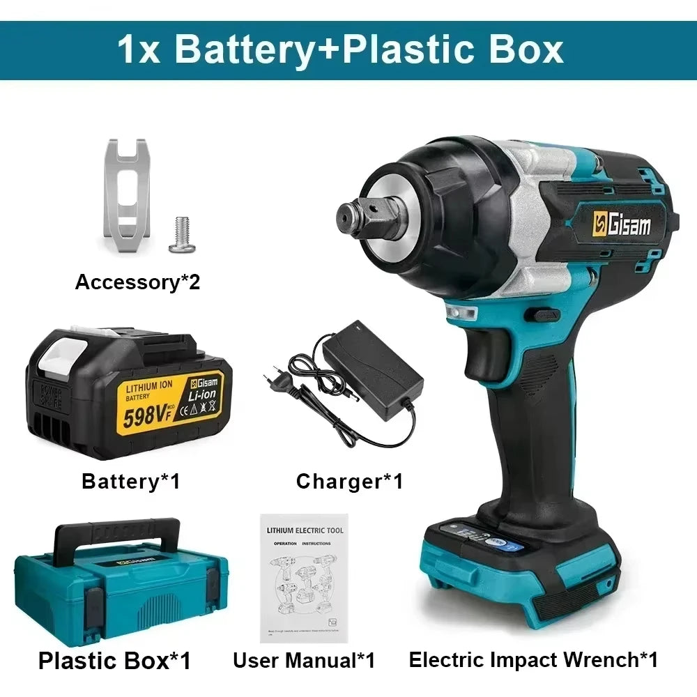 Makita 18V compatible Gisam 1800N.M Torque Brushless Electric Impact Wrench 1/2 inch Screwdriver Cordless Wrench Power Tool For Makita 18V Battery pin