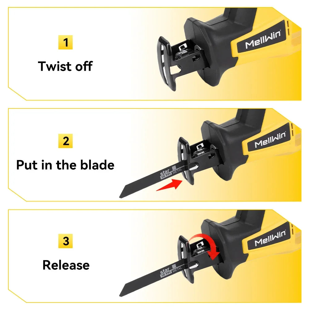 Makita Compatible 18V MELLWIN 3600W Cordless Brushless Electric Reciprocating Saw 12000SPM Wood Metal Pipe Cutting Saw Tool For Makita 18V Battery Pin