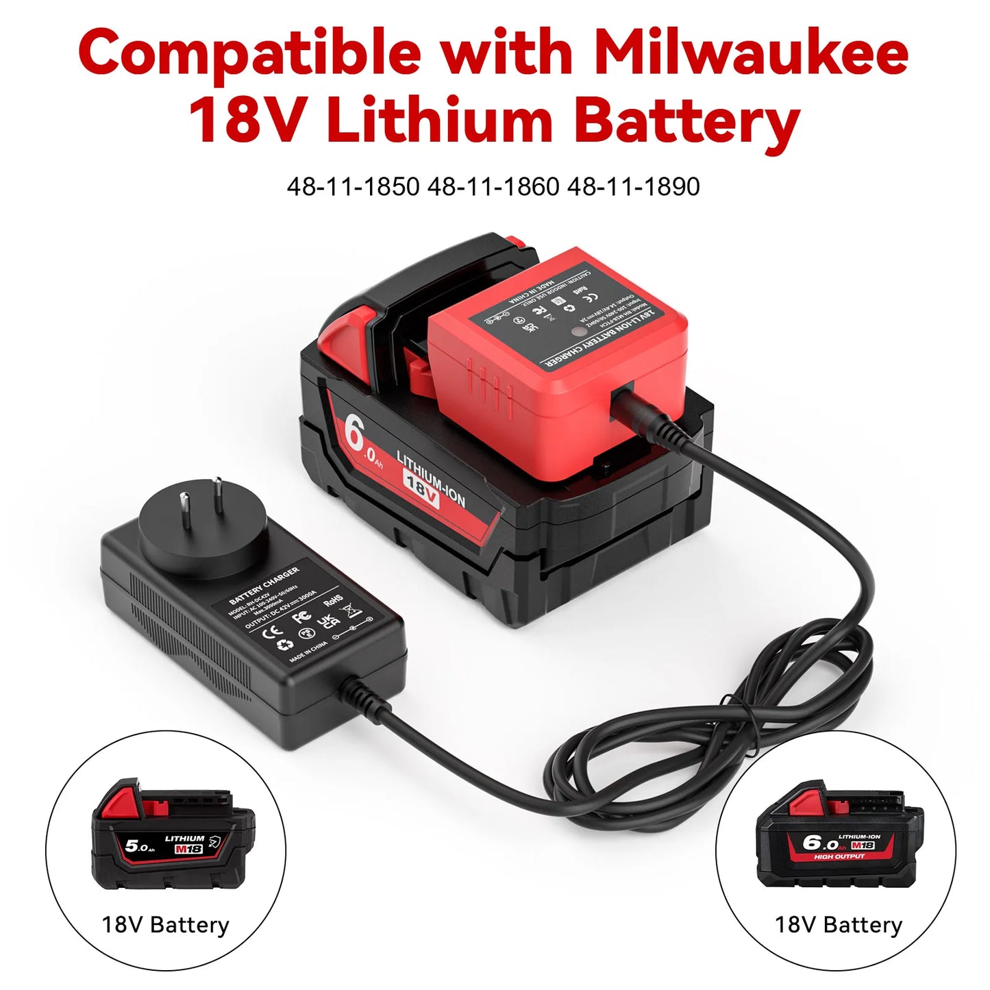 Milwaukee Compatible M18 18v Battery Charger for M18M18B5