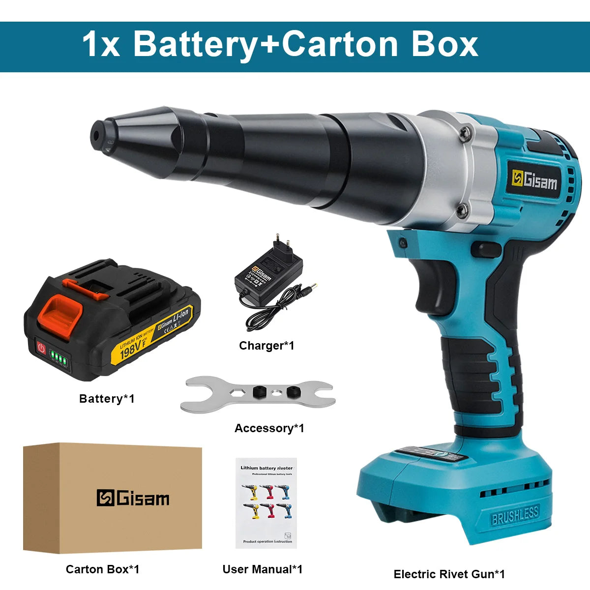 Makita compatible 18V Gisam 25000N Brushless 18V Electric Rivet Gun Cordless Rivet Nut Gun Drill Insert Automatic Riveting Tool For Makita 18V Battery Pin