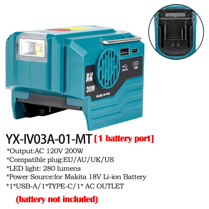 Makita Compatible 18V JV 350W Power Inverter for Makita 18V Battery DC 18V to AC 110-120V/220-230V Pure Sine Wave Battery Inverter for Camping Emergency