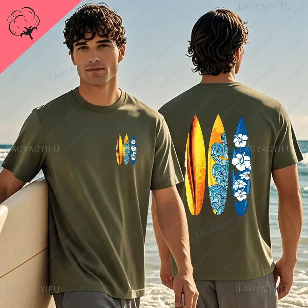 Hawaiian Traditions North Shore JV Printed Hawaii Surfing Men Women White High Qulaty Cotton T-shirt Comfortable Beach-style Surf Tee Tops