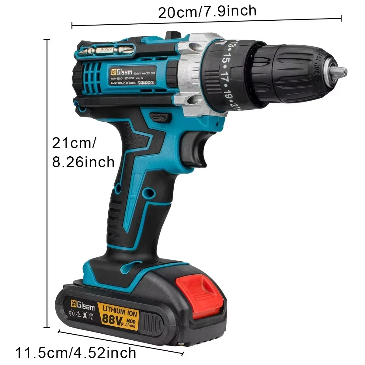 Makita Compatible 18V JV Gisam Cordless Impact Drill set with 2x batteries and charger Electric Screwdriver Rechargeable Handheld Hammer Drill Power Tool 25+3 Torque Driver Li-ion Battery