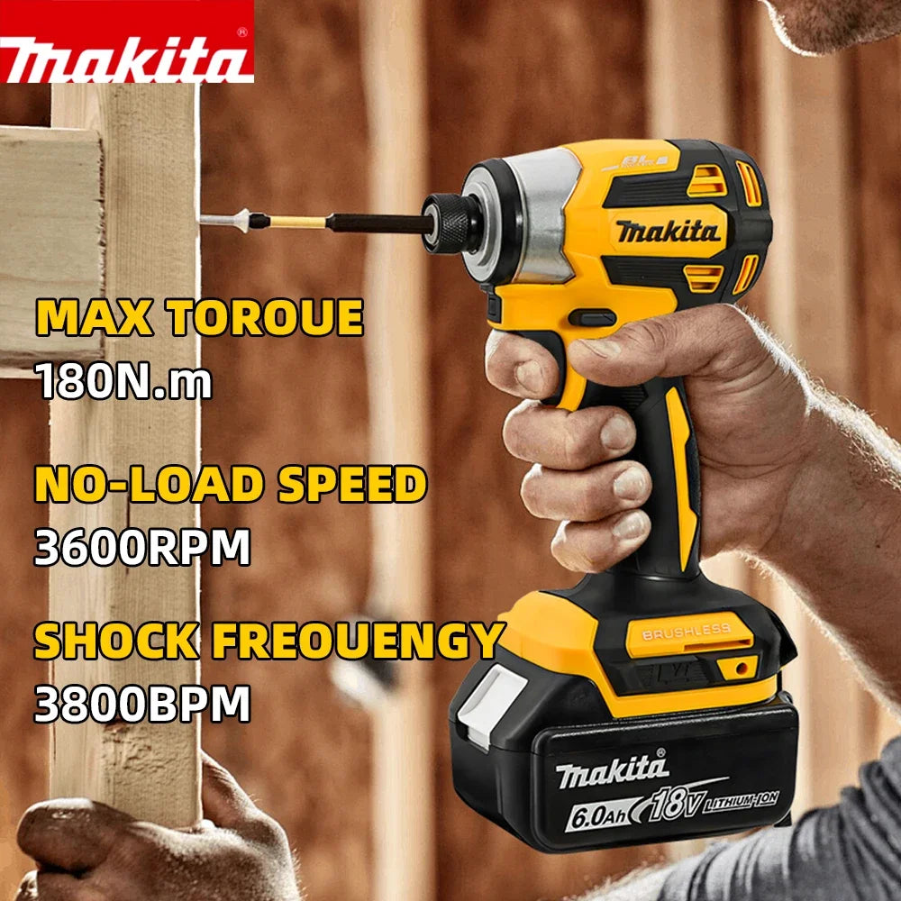 Makita DTD173 18V Yellow 180Nm Cordless Brushless Impact Driver with LED Light Multi-Function Electric Screwdriver for Household Use