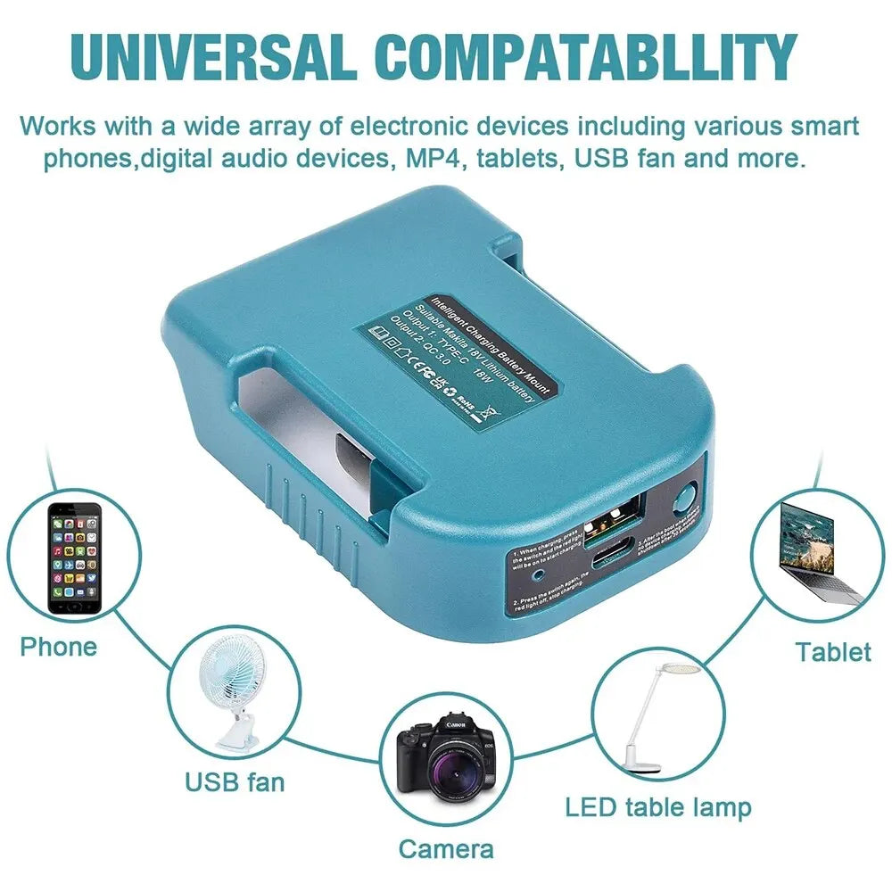 Makita Compatible 18V With USB With Type-C Battery Holder For Makita 18V Battery BL1840 BL1850 BL1860 Charger Adapter Charging