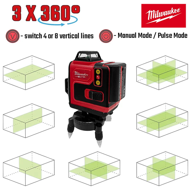Milwaukee 18V Laser Level Green 16 Lines 4D Self Leveling 360 Horizontal And Vertical Super Powerful Laser level Beam