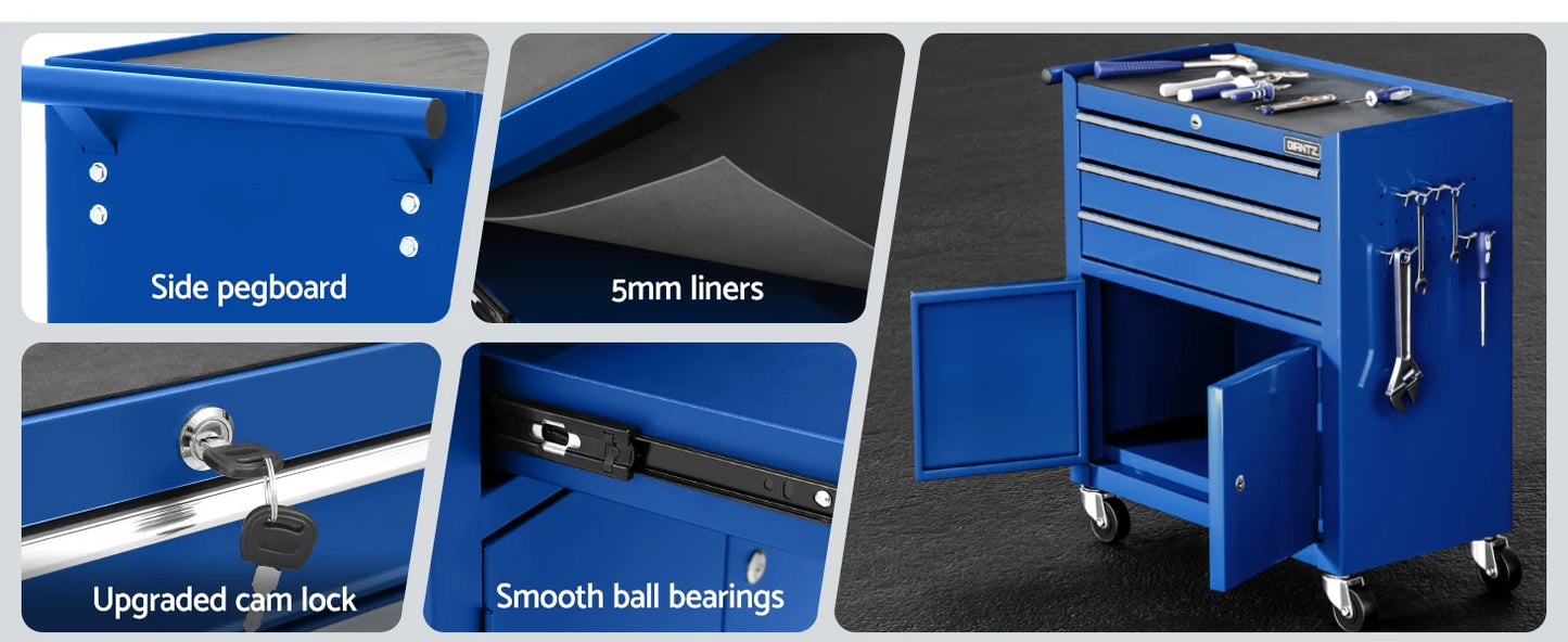 3 Drawers Large Tool Chest Trolley, Lockable Tool Box Tools Storage Box Cabinet Cart Garage Ute Organiser Boxes, 100kg Capacity