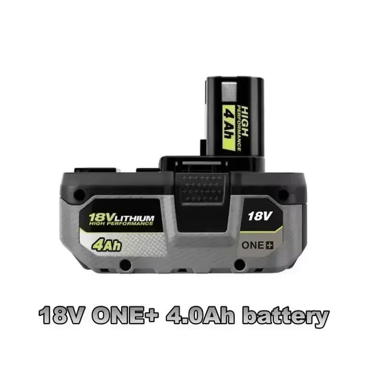 RYOBI ONE+ 4.0Ah high-performance lithium battery.