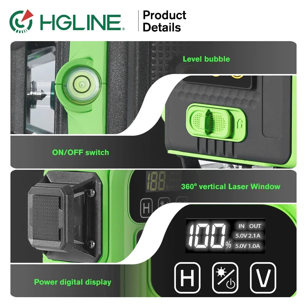 HGLINE JV 4D 16 Lines Professional Laser Level 4x360° Cross Horizontal Vertical Levels Machine APP Remote Control Laser Level Tool