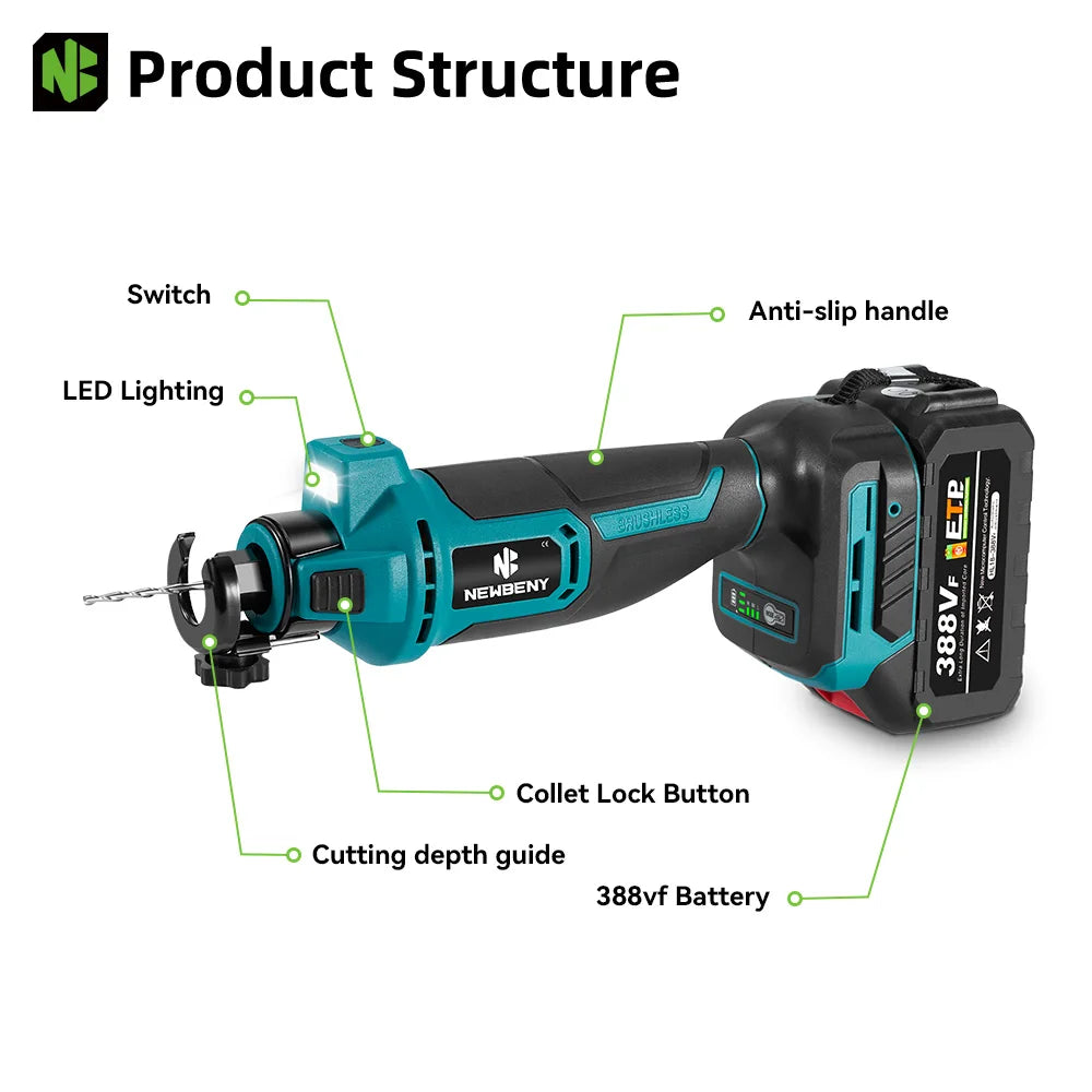 Makita Compatible 18V JV NEWBENY Brushless Electric Drywall Cut Out Tool 3 Gears Cordless Cutting Wood Drywall Sheetrock Wood For Makita 18V Battery Pin