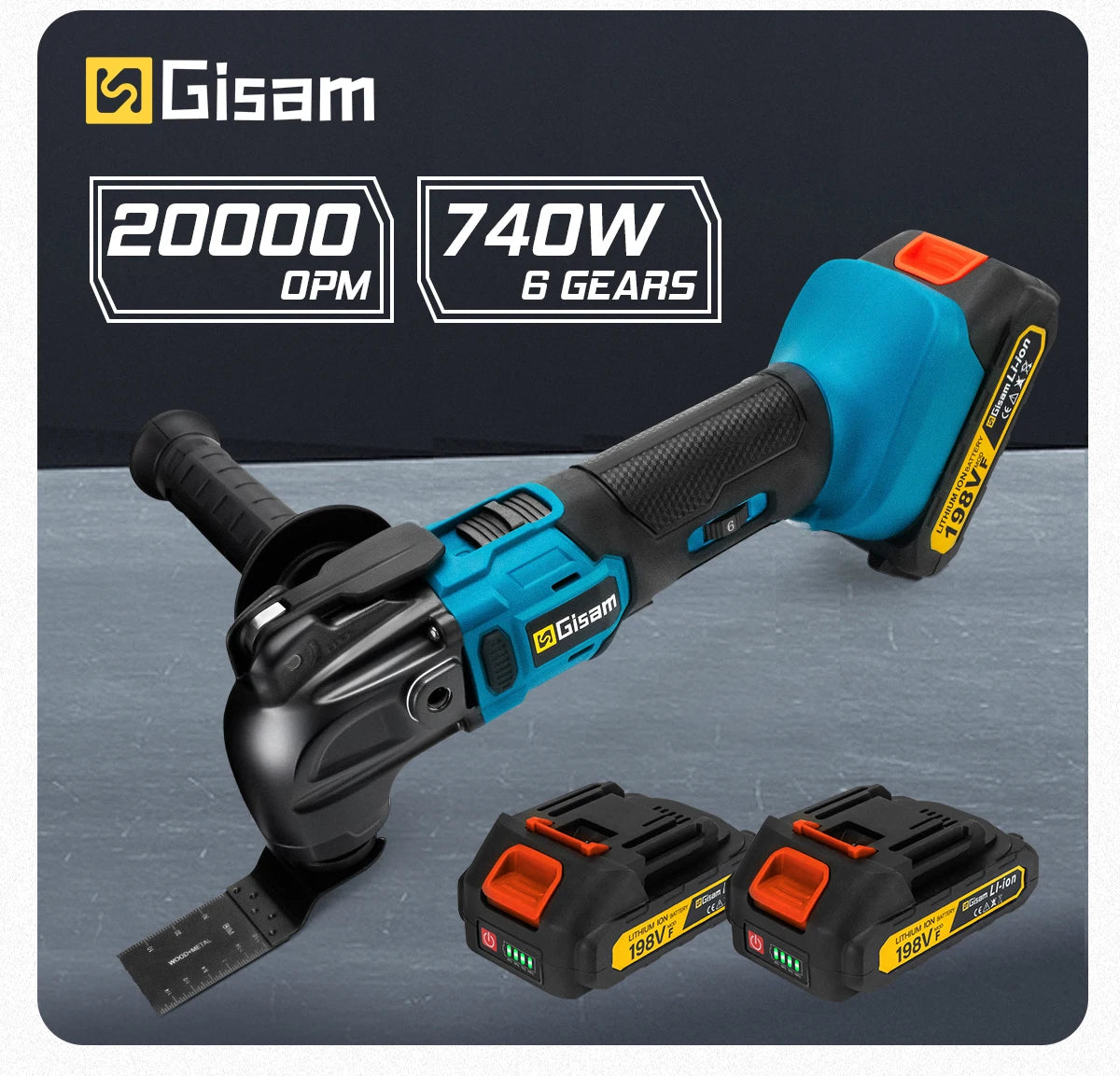Makita Compatible 18V Gisam 20000OPM Brushless Oscillating Multi Tools Function Tool 6Gears Electric Saw Trimmer Shovel for Makita 18V Battery Pin