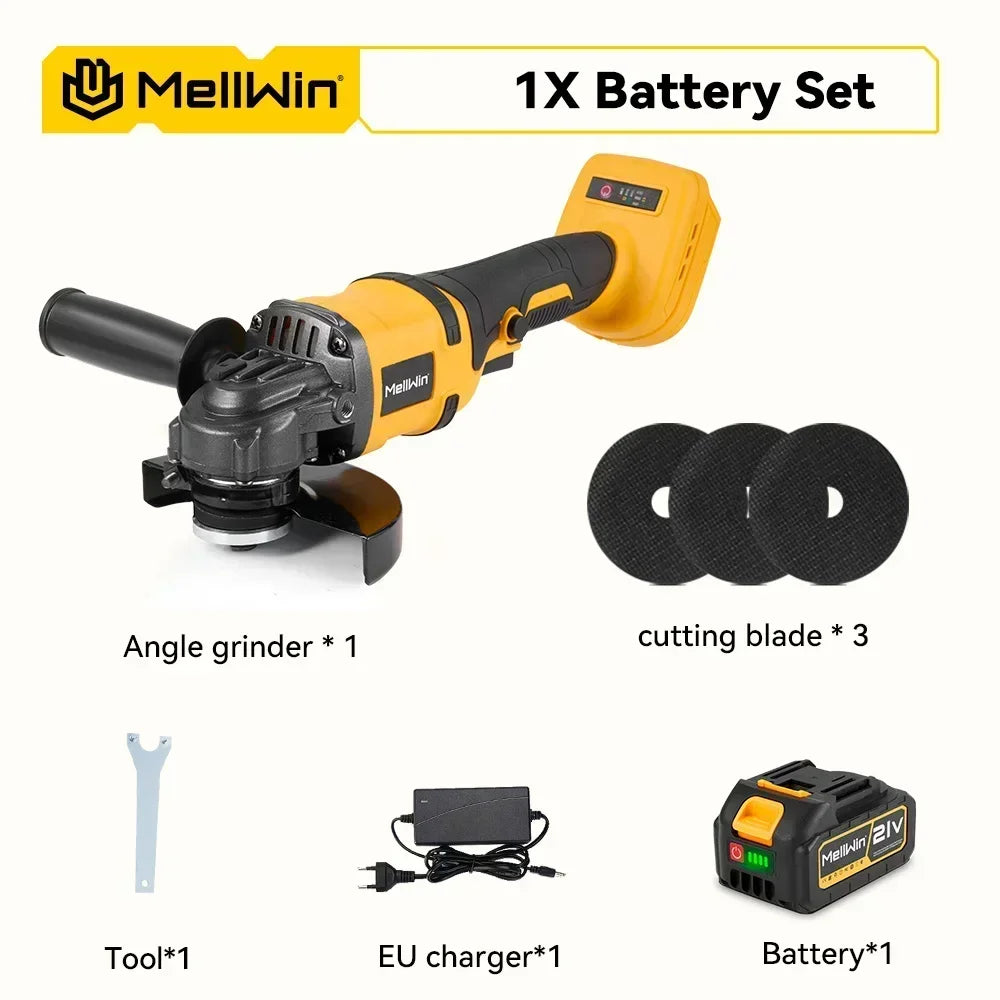 Makita Compatible 18V MELLWIN 125MM Brushless Electric Angle Grinder M14 Cordless Metal Wood Grinding Polishing Cutting Tool For Makita 18VBattery Pin