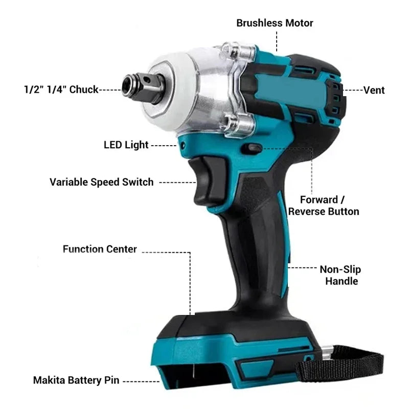 Makita Compatible 18V Cordless electric screwdriver Speed brushless impact wrench Rechargeable drill LED light