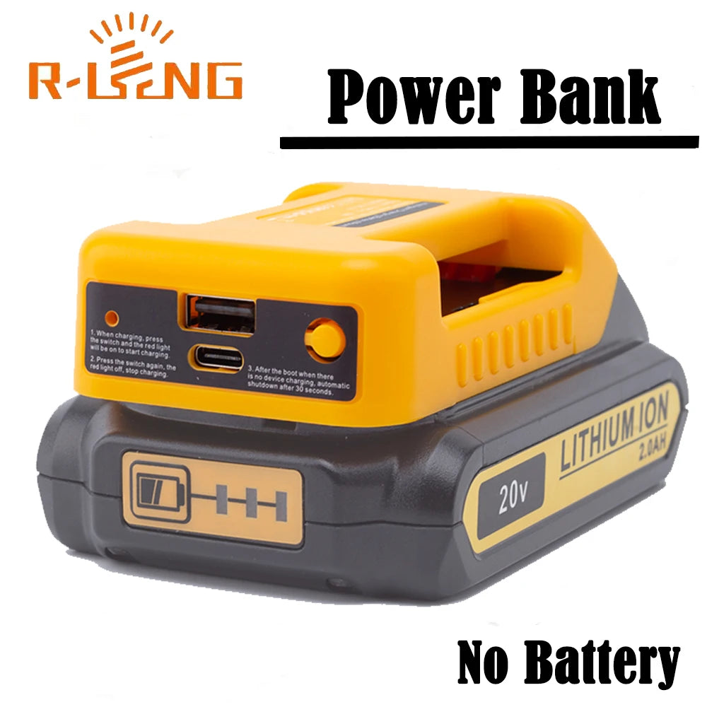 Dewalt Compatible JV Power Bank Charger For DeWalt 18V Lithium Battery With USB With Type-C for Laptop Mobile Phone Fast Charging(NO Battery)