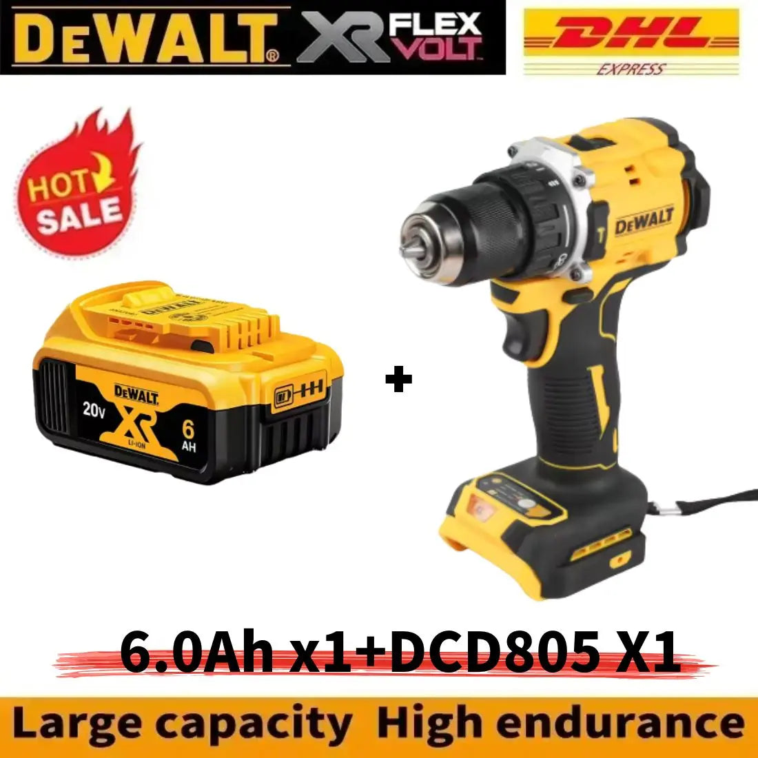 DEWALT Drill and Battery Combo 18V 20V Max Lithium Battery 20V Rechargeable Brushless Compact Electric Screwdriver Hand Drill Impact Drill DCD805