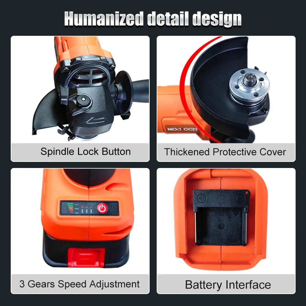 Makita Compatible JV 18V RDDSPON Brushless Angle Grinder Variable Speed Rechargeable Cordless Electric Grinding Polishing Machine 100mm 125mm Power Tools