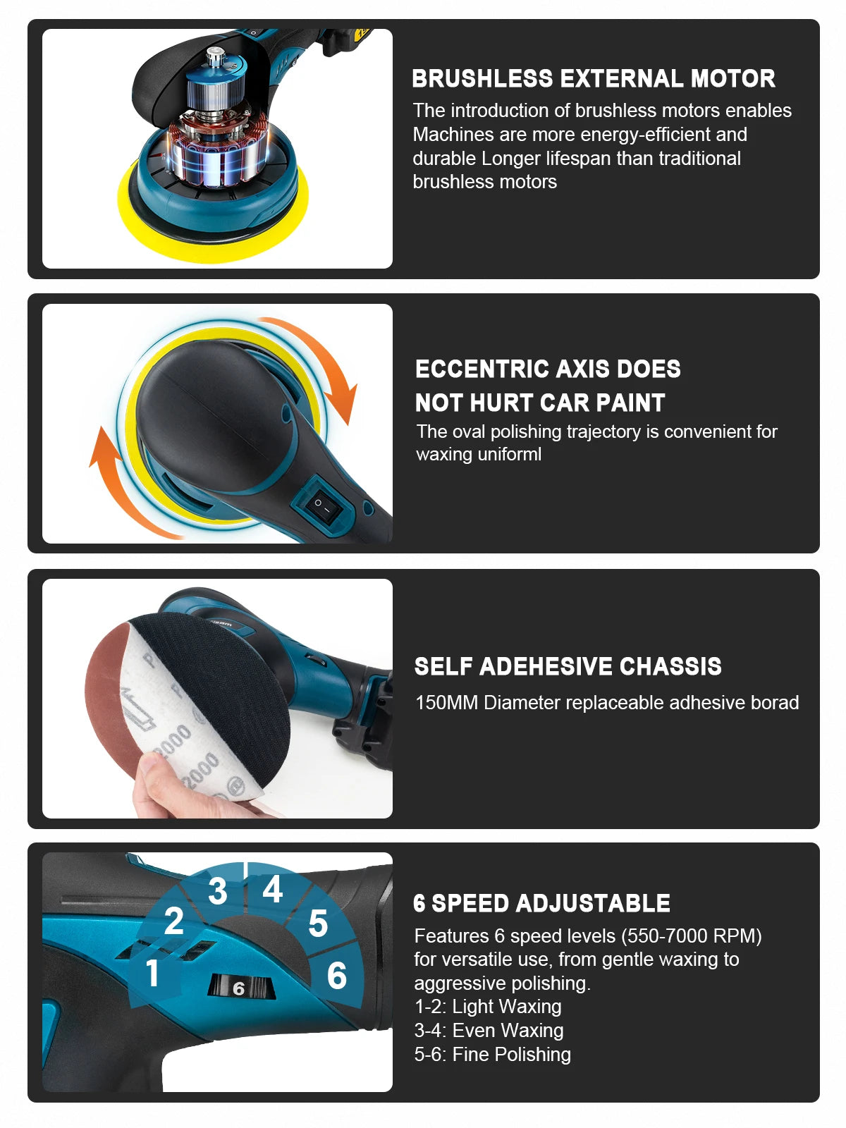 Makita Compatible 18V JV Gisam Brushless Car Polisher 6Gears Adjustment Wireless Car Polishing Machine Electric Polish Tool For Makita 18v Battery Pins