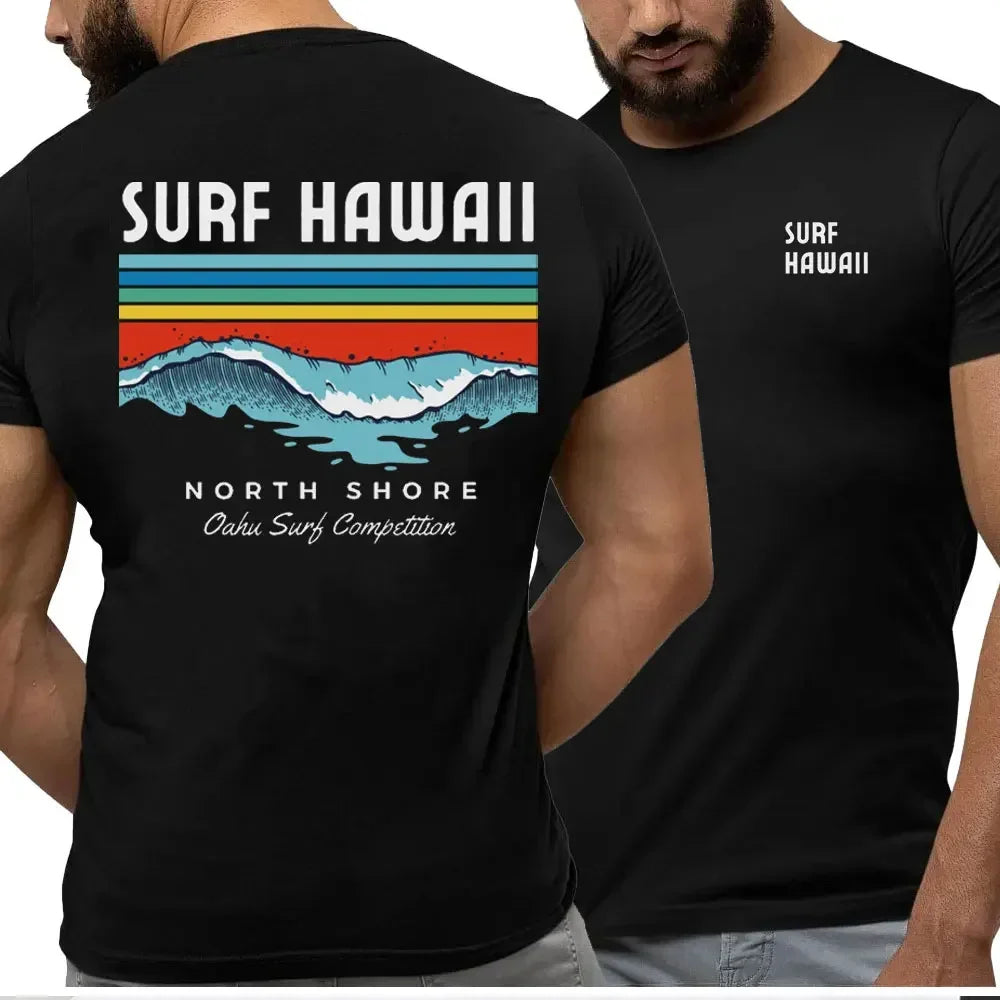 Hawaiian Traditions North Shore JV Printed Hawaii Surfing Men Women White High Qulaty Cotton T-shirt Comfortable Beach-style Surf Tee Tops