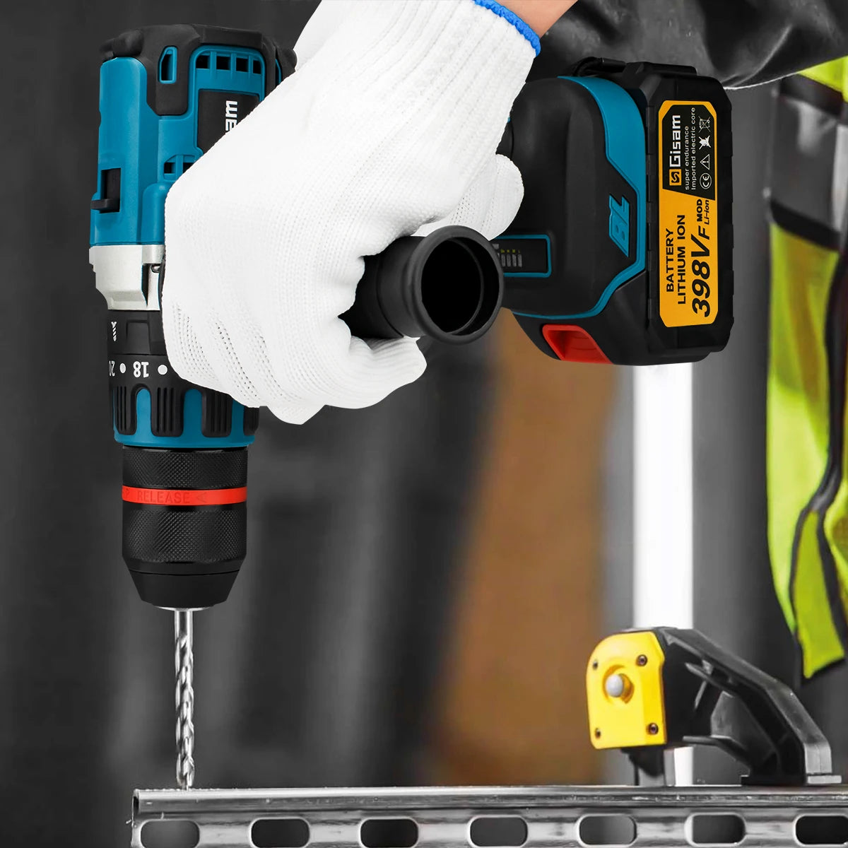 Makita Compatible 18V Gisam 13mm 480N.M Brushless Electric Impact Drill Cordless Drill Electric Screwdriver DIY Driver Power Tool for Makita 18V Battery Pin