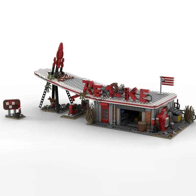 Fallout JV 1285PCS Hot game Movie Falloed MOC Red Rocket Truck Stop based model DIY creative ideas Child Toy Assembly Puzzle Birthday Gift
