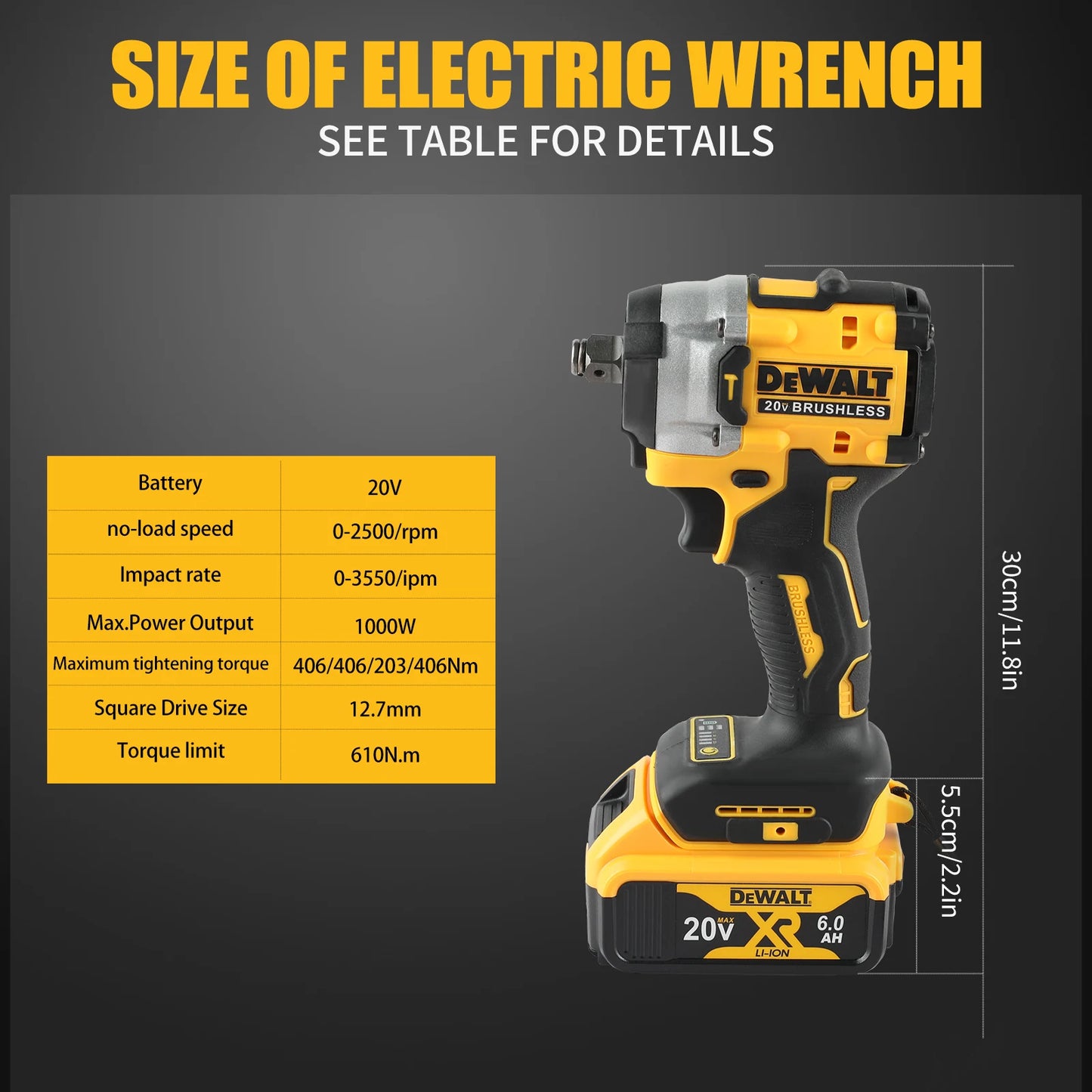 Dewalt 18V 20V Max DCF921 Impact Wrench with 6.0Ah battery and Charger