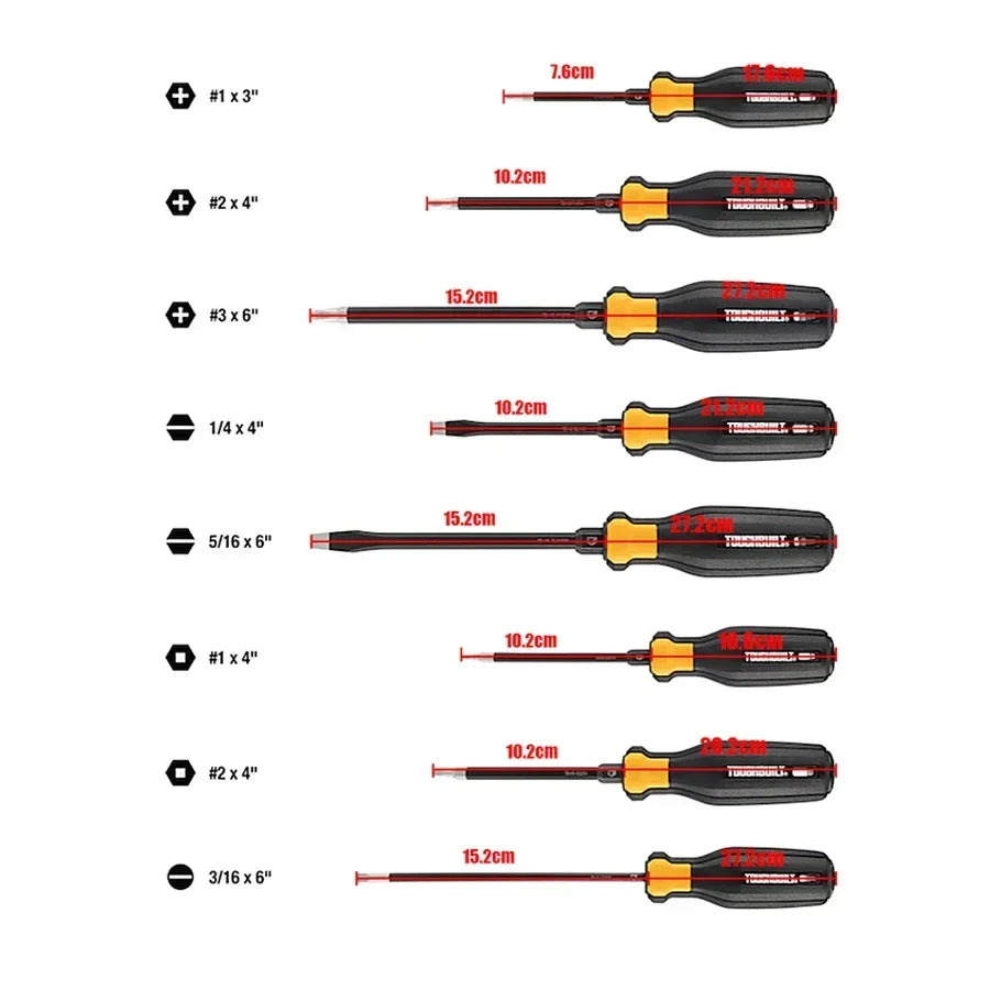 ToughBuilt 8pc Screwdriver Set – Grip, Torque, and Precision in Every Turn