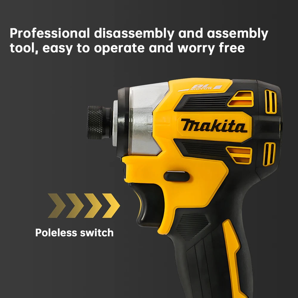 Makita DTD173 18V Yellow 180Nm Cordless Brushless Impact Driver with LED Light Multi-Function Electric Screwdriver for Household Use