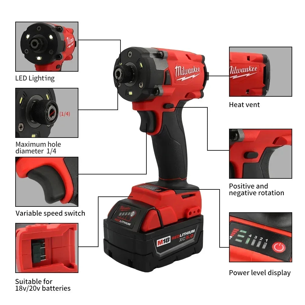 Milwaukee 18v brushless impact driver High efficiency torque lithium battery impact driver electric power tool